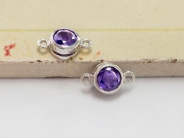 2 of Natural Round Amethyst & Sterling Silver Bezeled Connectors, Links 6 mm.