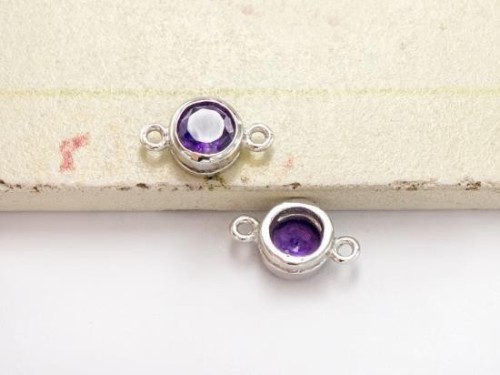 2 of Natural Round Amethyst & Sterling Silver Bezeled Connectors, Links 6 mm.