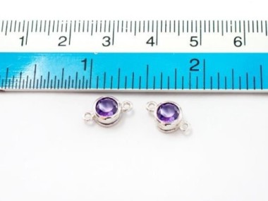 Natural Round Amethyst & Sterling Silver Bezeled Connectors, Links 6 mm.